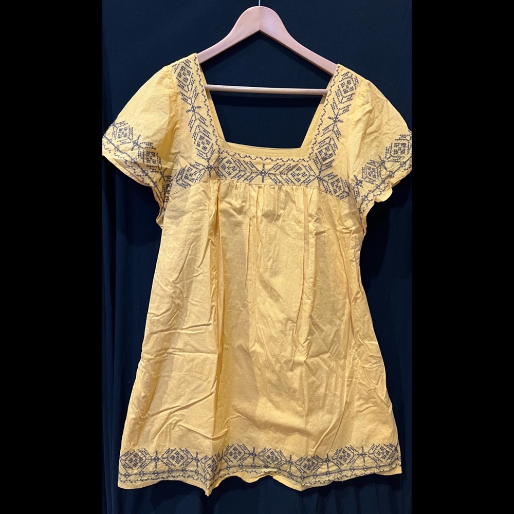 Embroidered Flutter Sleeve Cotton Dress in Maize Yellow